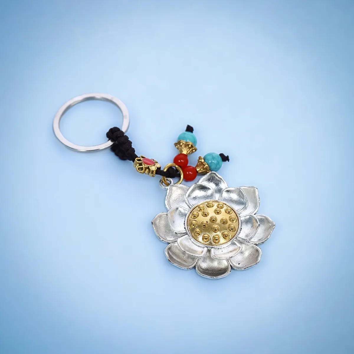 Silver/Golden Lotus Flower Design Spin Key Ring