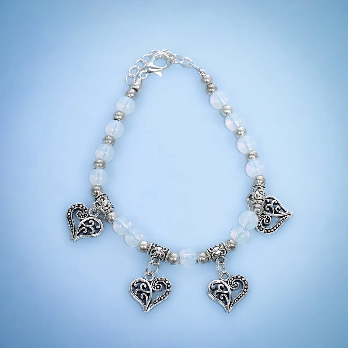 Silver Color Heart Shaped Design Bracelet For Women