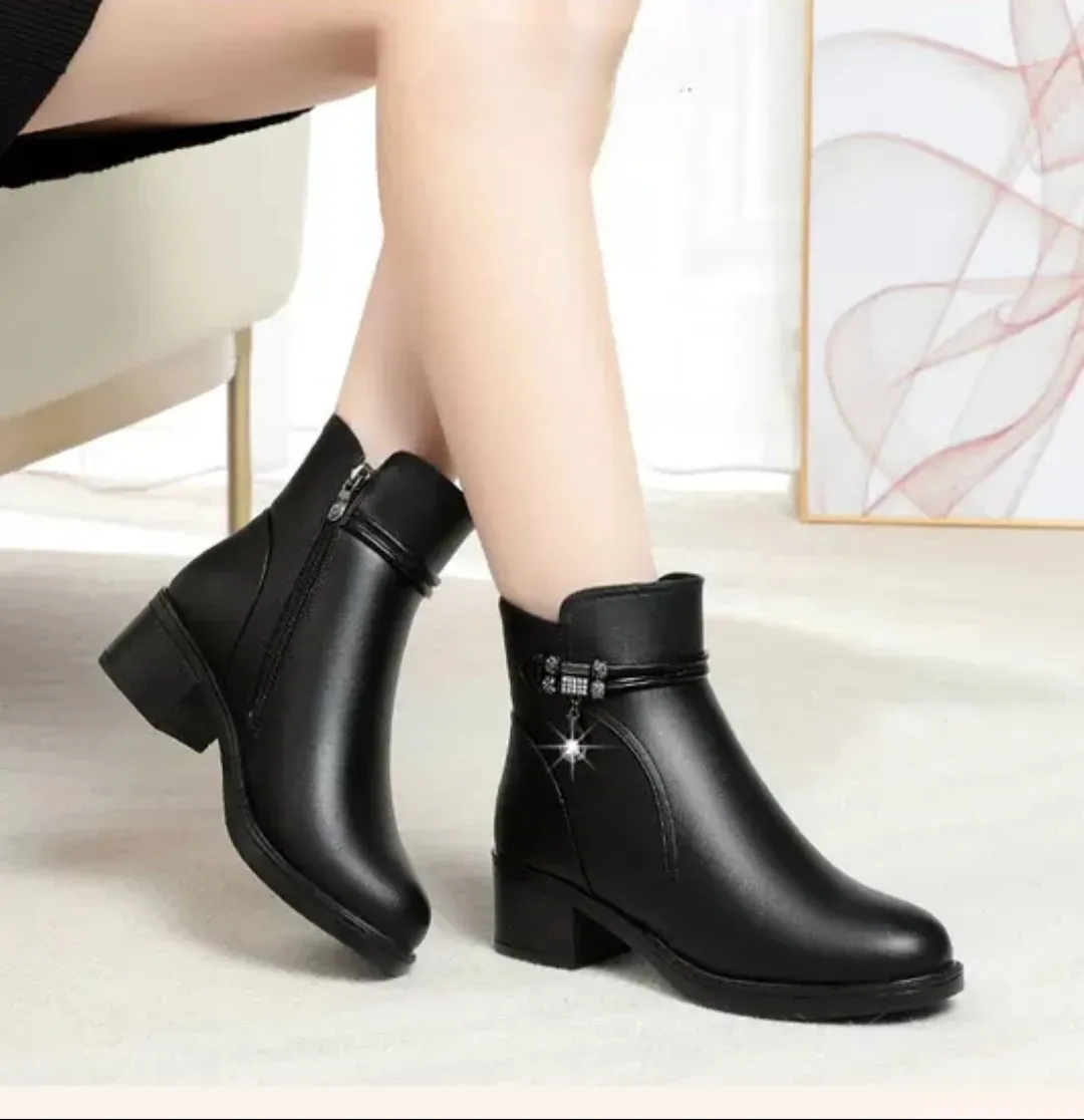 Soft Leather Fur-Lined 4.5cm Platform Ankle Boots For Women