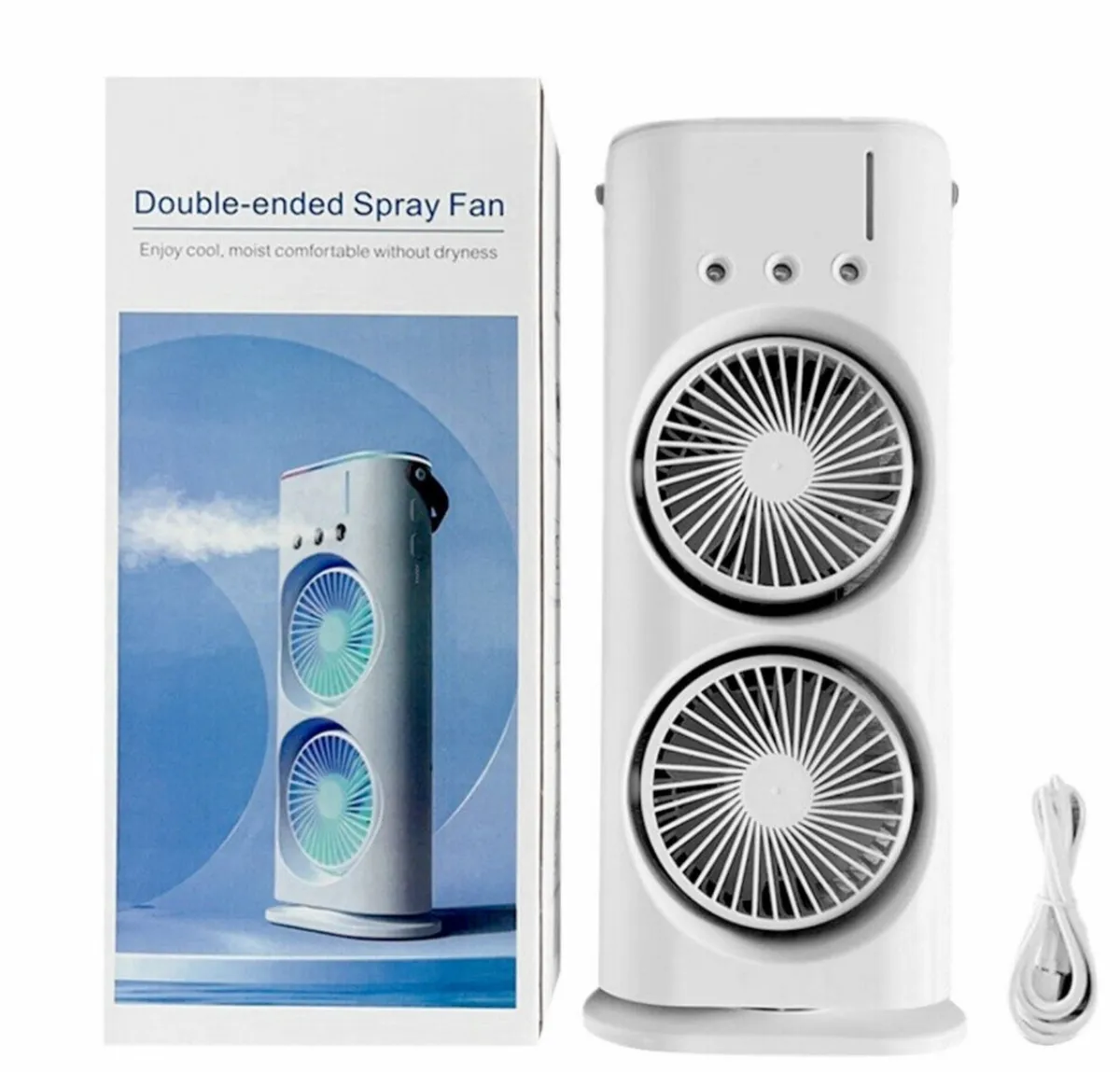 Double Ended Spray Fan Portable Cooling Mist Fan - White