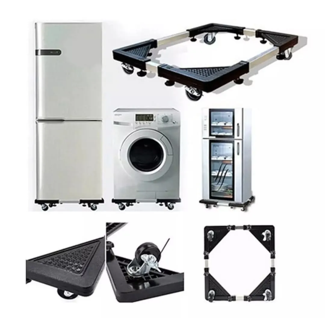 Adjustable Roller Base Stand With Wheels For Washing Machine & Refrigerator - Black