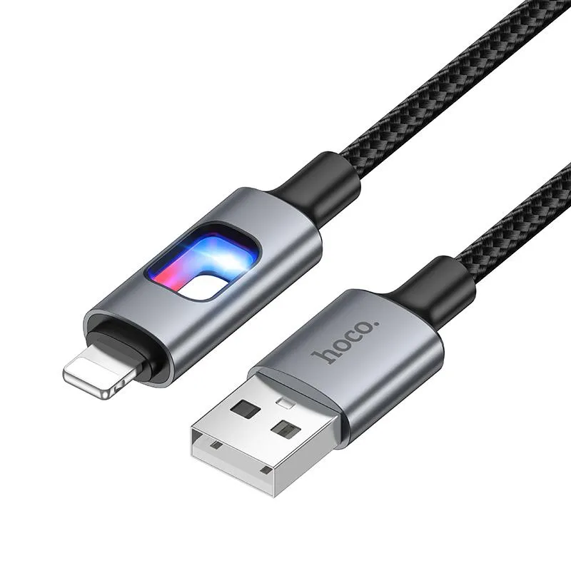 Hoco U144 Colorful LED 2.4A USB to 8 Pin Charging Data Cable, Length: 1.2m (Black)