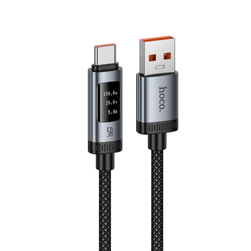 Hoco U148 Lord 100W Digital Display USB to Type-C Fast Charging Data Cable, Length: 1.2m (Black)