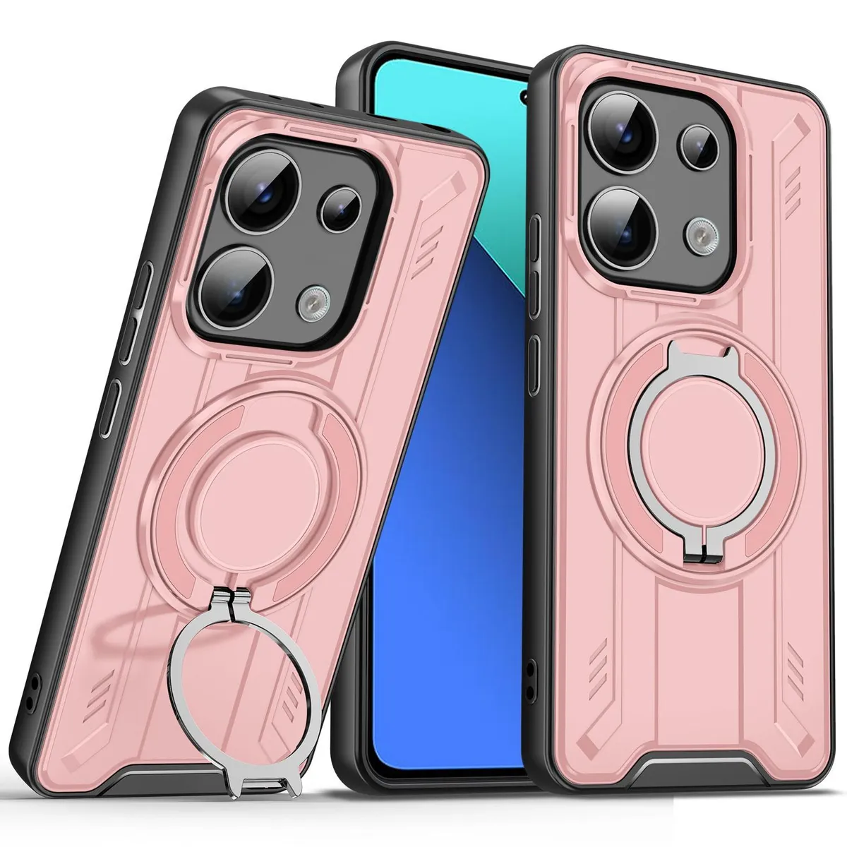For Redmi Note 13 4G Rotating Ring Holder Magnetic MagSafe Phone Case (Pink)
