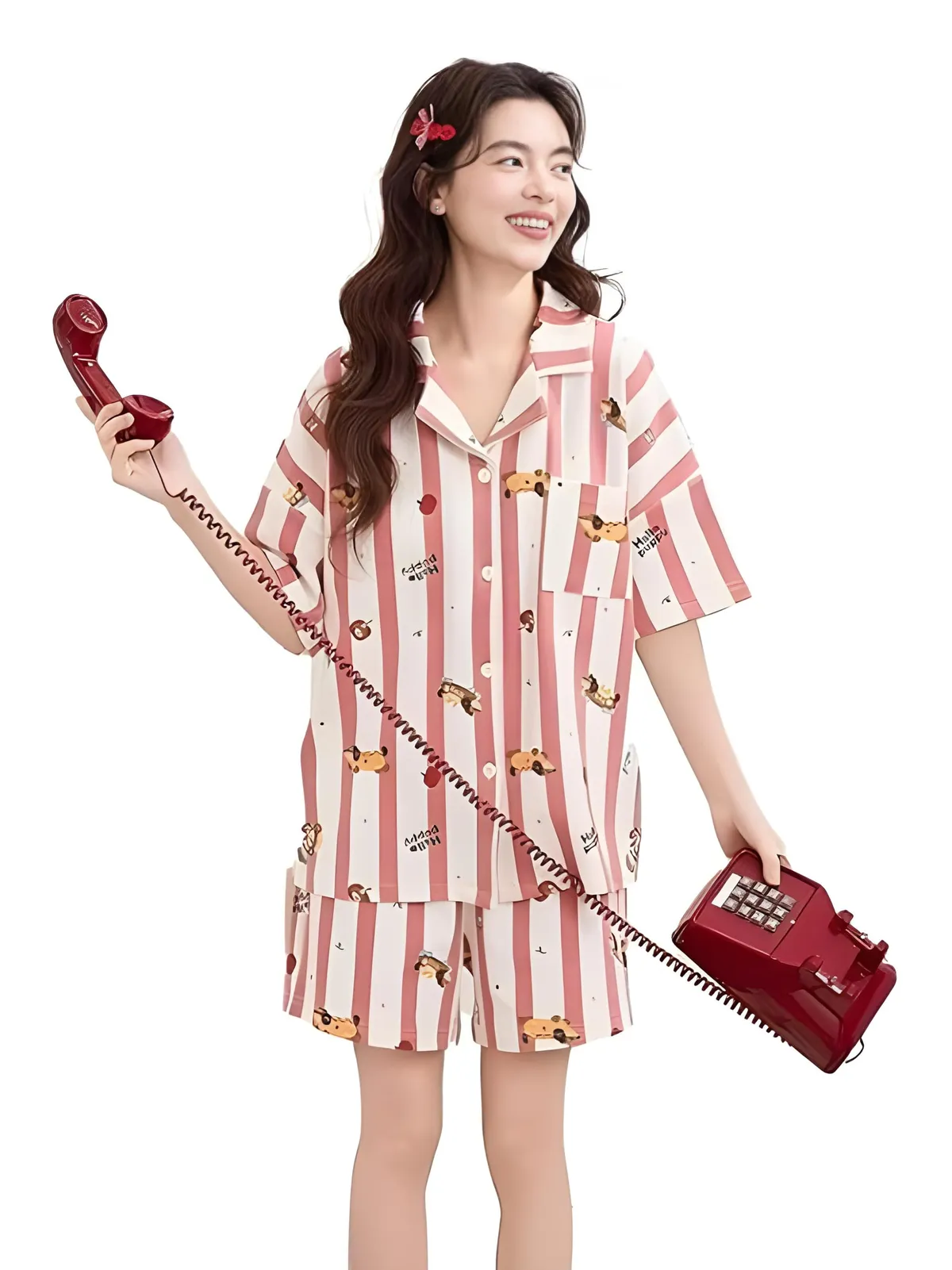 Fancyra Women Cotton Striped Night Suit Shirt & Shorts Sleepwear Nightwear Pajama Set