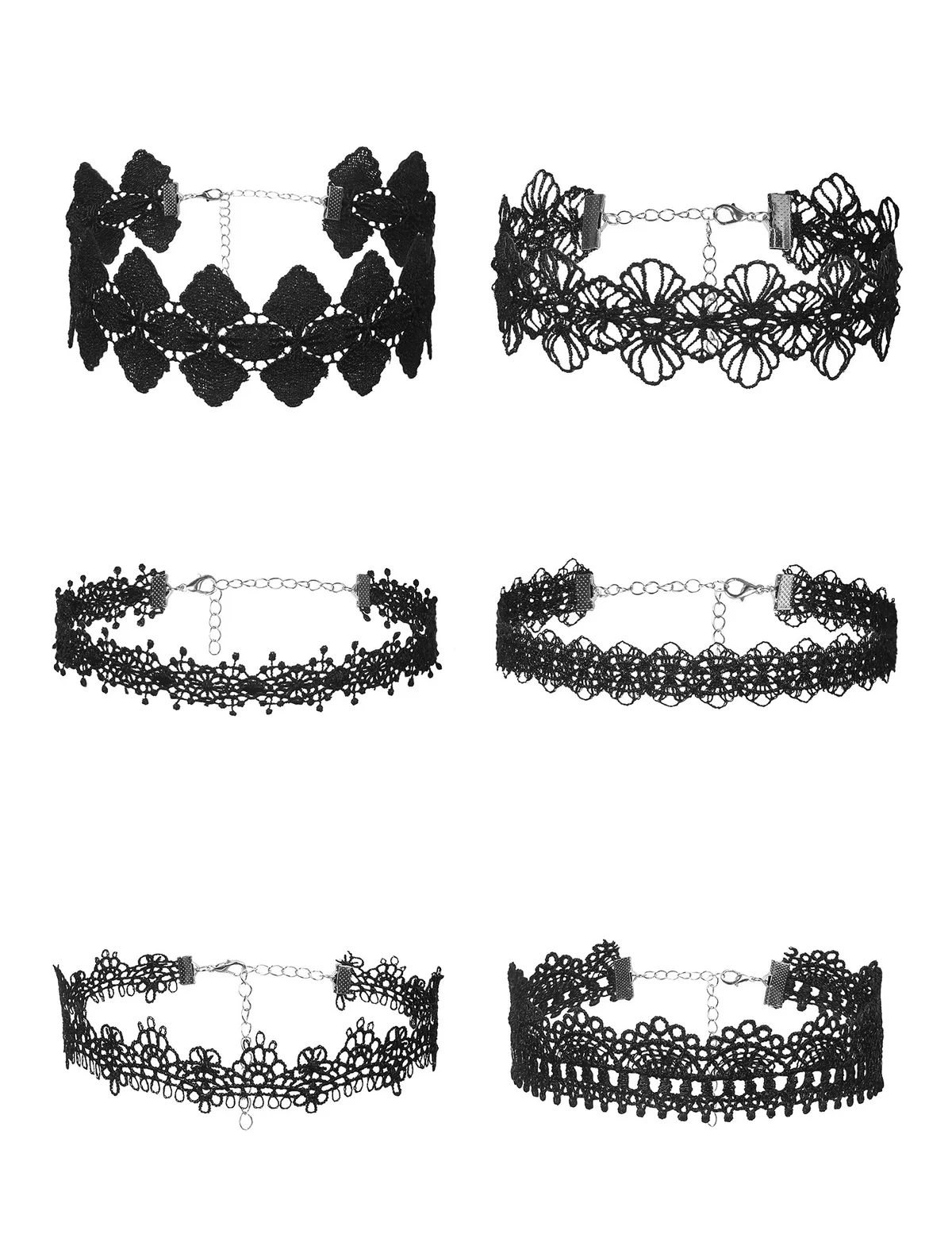 Fancyra Women 6PCS Black Gothic Floral Lace Necklaces Set