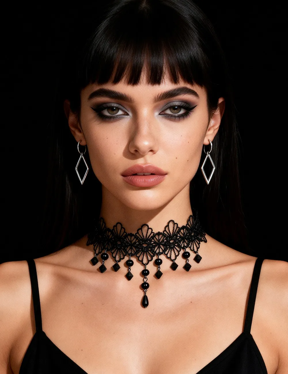 Fancyra Women Black Vintage Lace Neck Beads Pendant