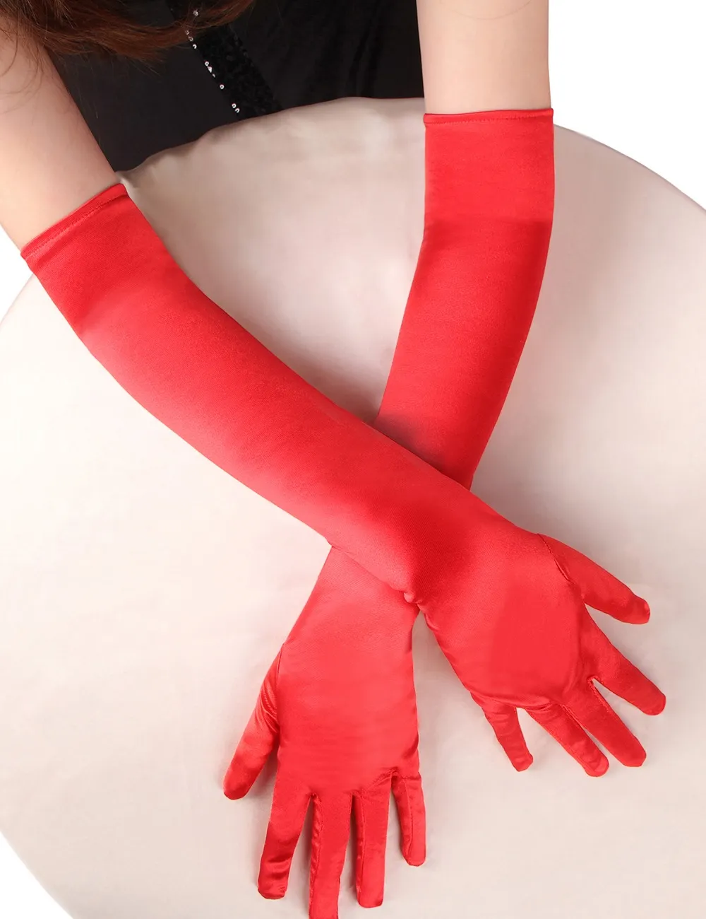Fancyra Women Red Classic Opera Length Satin Hand Gloves