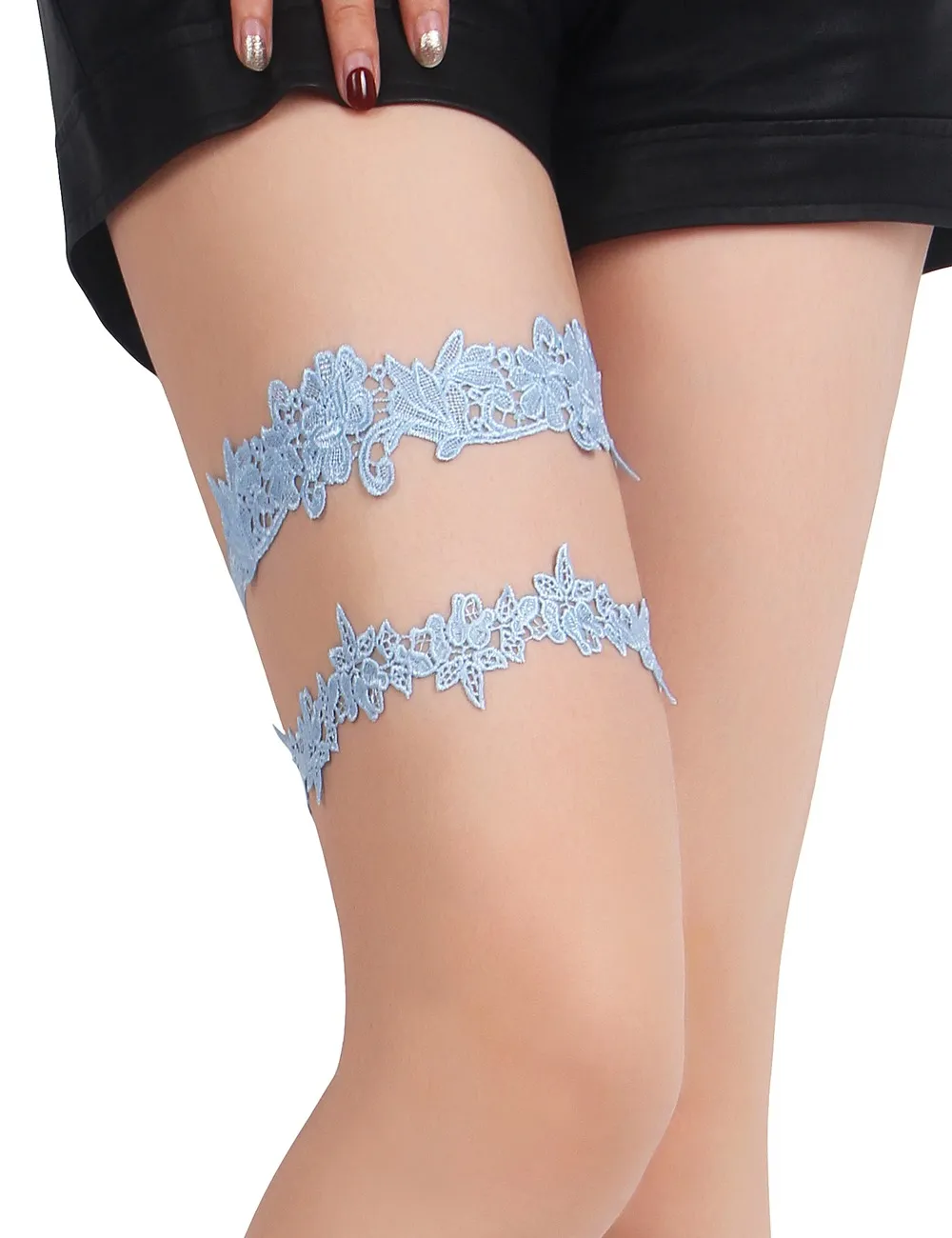 Fancyra Women Light Blue Premium Floral Lace Garter