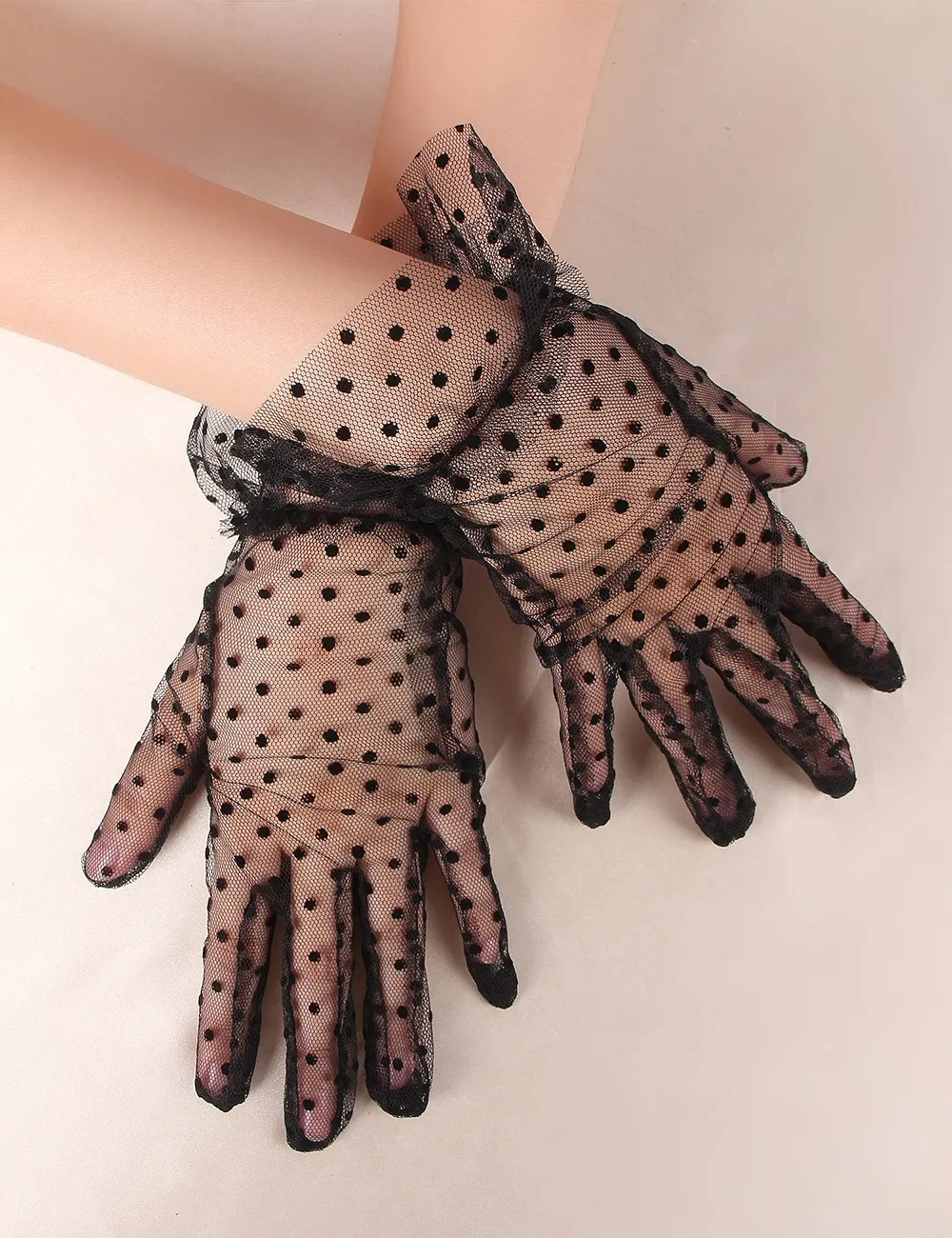 Fancyra Women Black Elegant Transparent Dot Fashion Hand Gloves