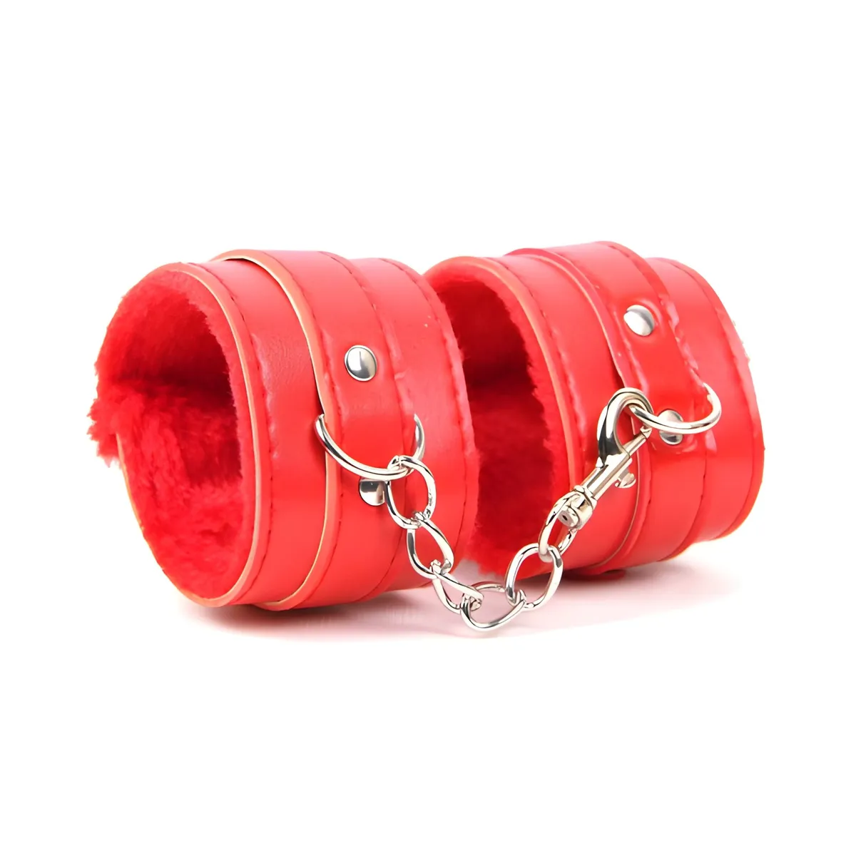 Fancyra Red Adjustable Wrist Hand Cuffs Soft Faux Fur Lining