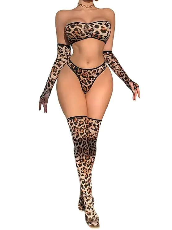 Fancyra Women Elegant Animal Print Nightwear Lingerie Set