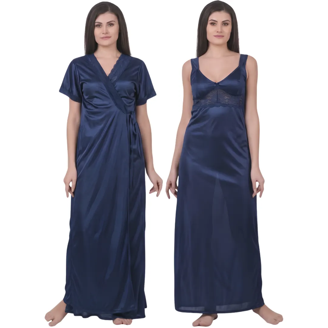 Fancyra Women Pack of 2 Elegant Satin Nighty with Robe Set