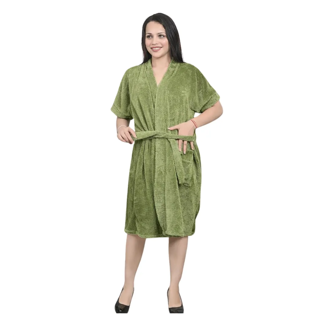 Fancyra Women Solid Terry Cotton Single Pocket Bathrobe