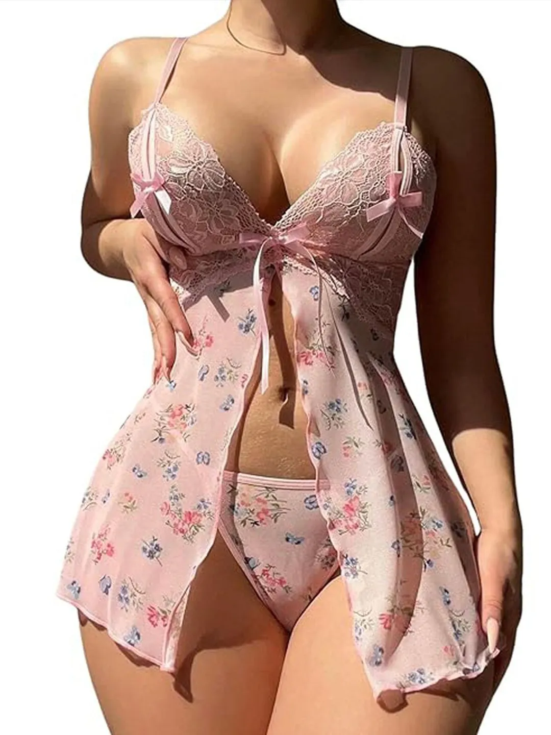 Printed Sheer Babydoll Lingerie For Women