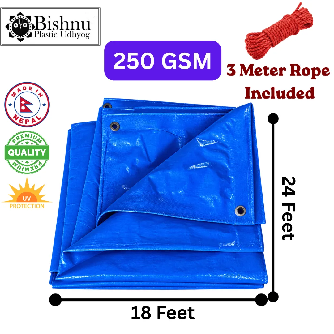 Bishnu 18x24Ft Blue 250GSM Extra Heavy-Duty Waterproof UV-Resistant Tarpaulin