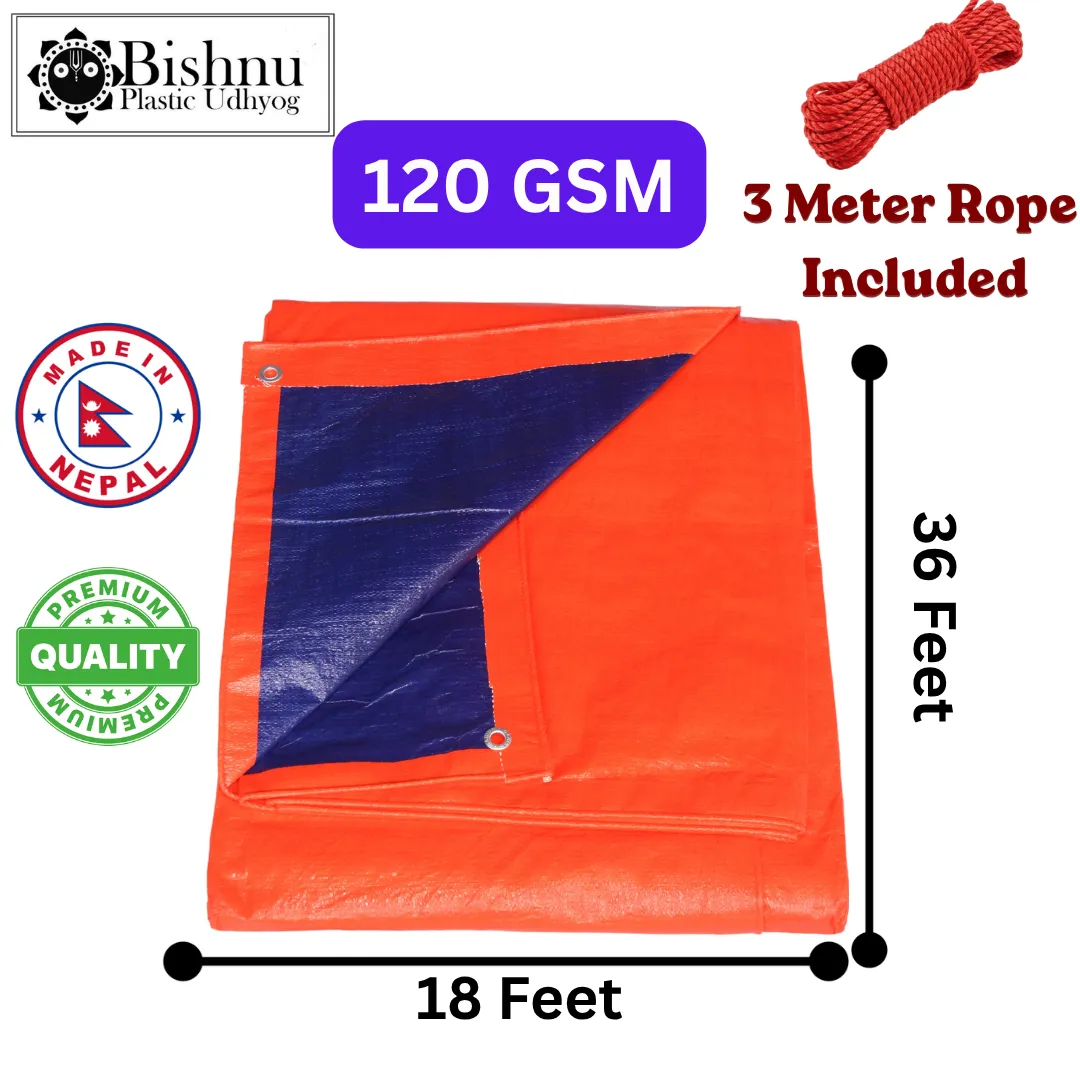 Bishnu 18x36Ft Orange-Blue 120GSM Multipurpose Waterproof UV-Resistant Tarpaulin