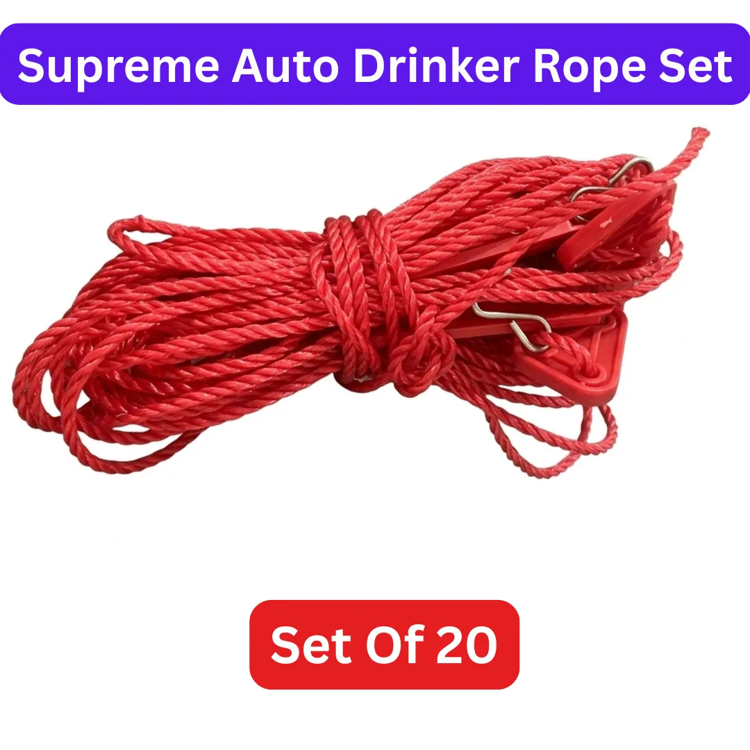 Supreme Red Auto Drinker Rope Set Of 20 With Metal Hook, Triangle Lock & Horizontal Adjuster
