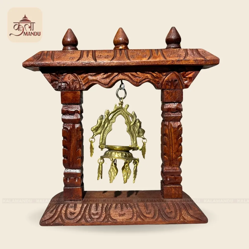  Brass Dalucha Stand With Wooden Frame 8.5 Inch