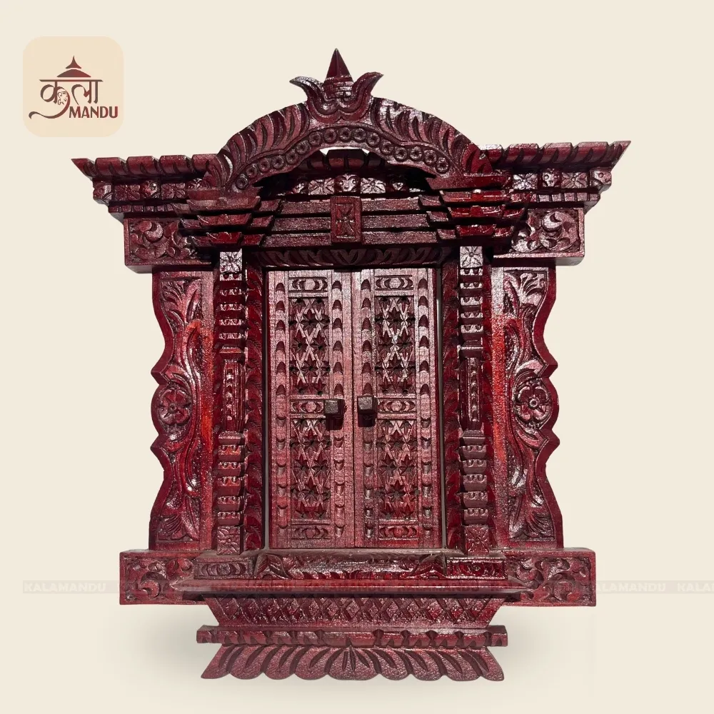 Kumari Jhyal – Traditional Newari Wooden Window Decor 10-Inch