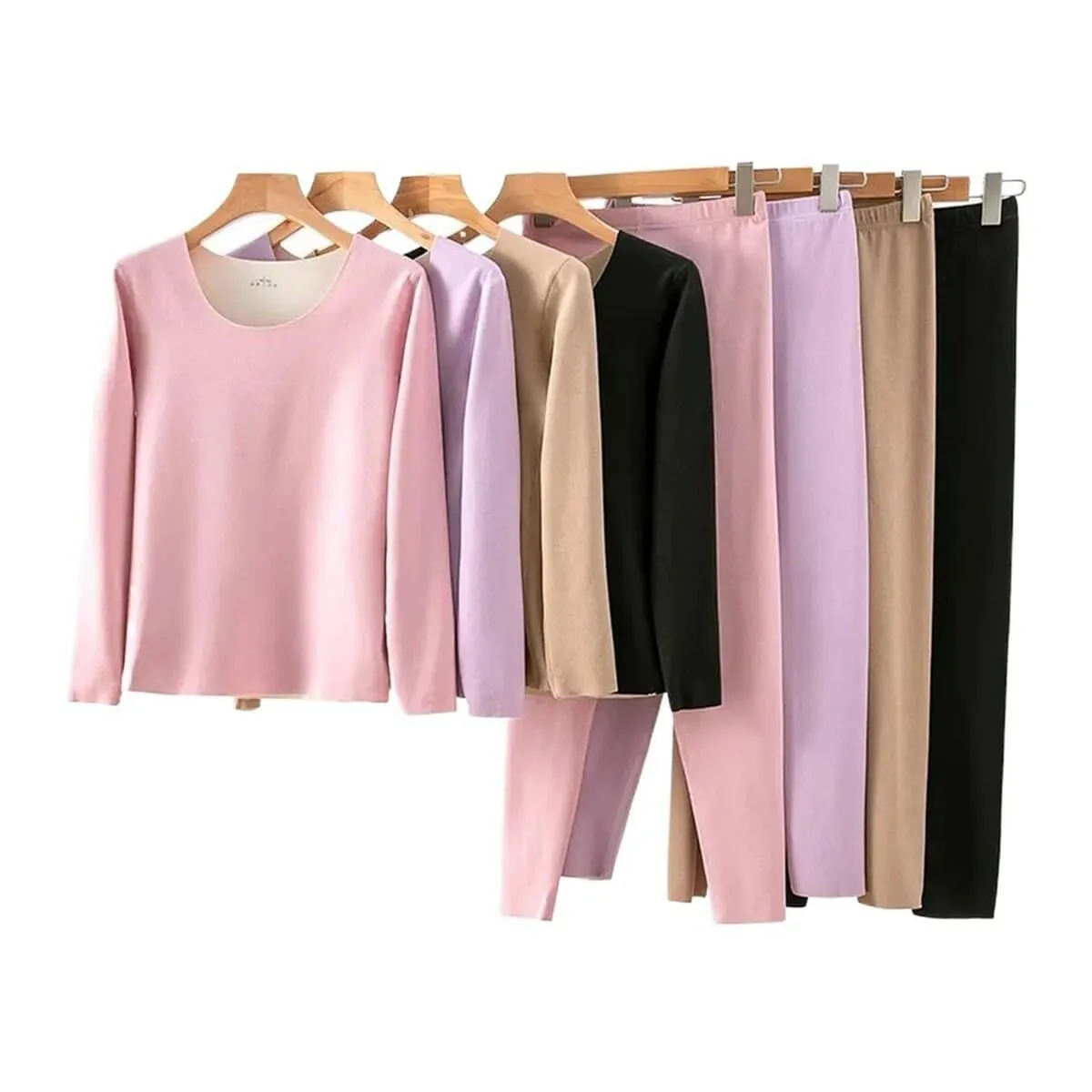 Seamless: One Long Sleeve Thermal Top With Pant Set for Women  - Multicolor