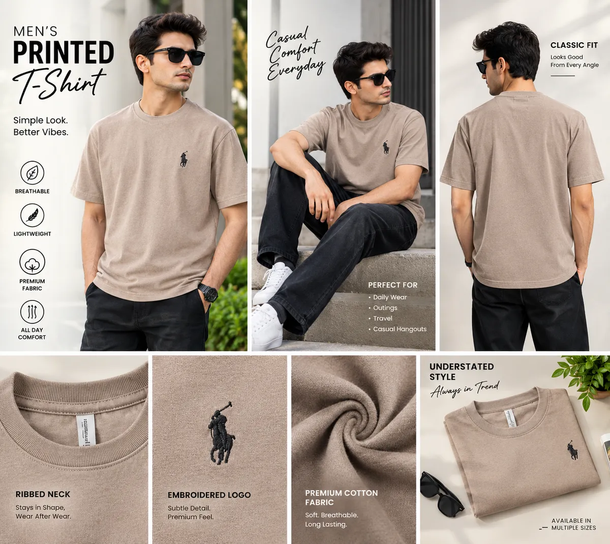 Polo Beige Half T- shirt For Men