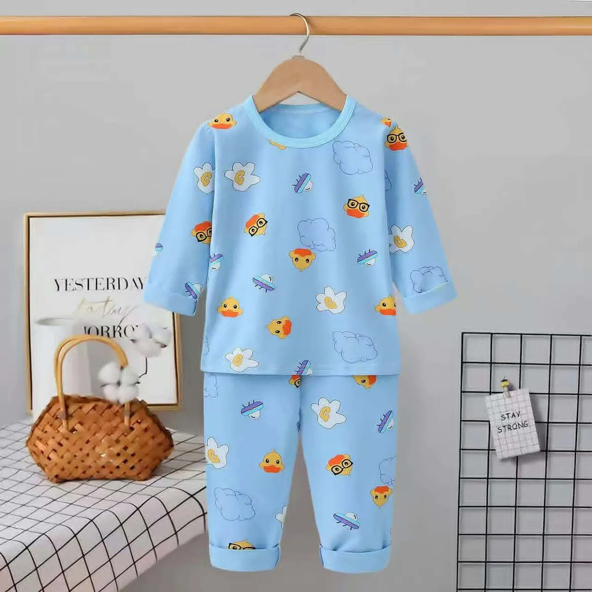 Unisex Blue Ducky PJ Set For Kids
