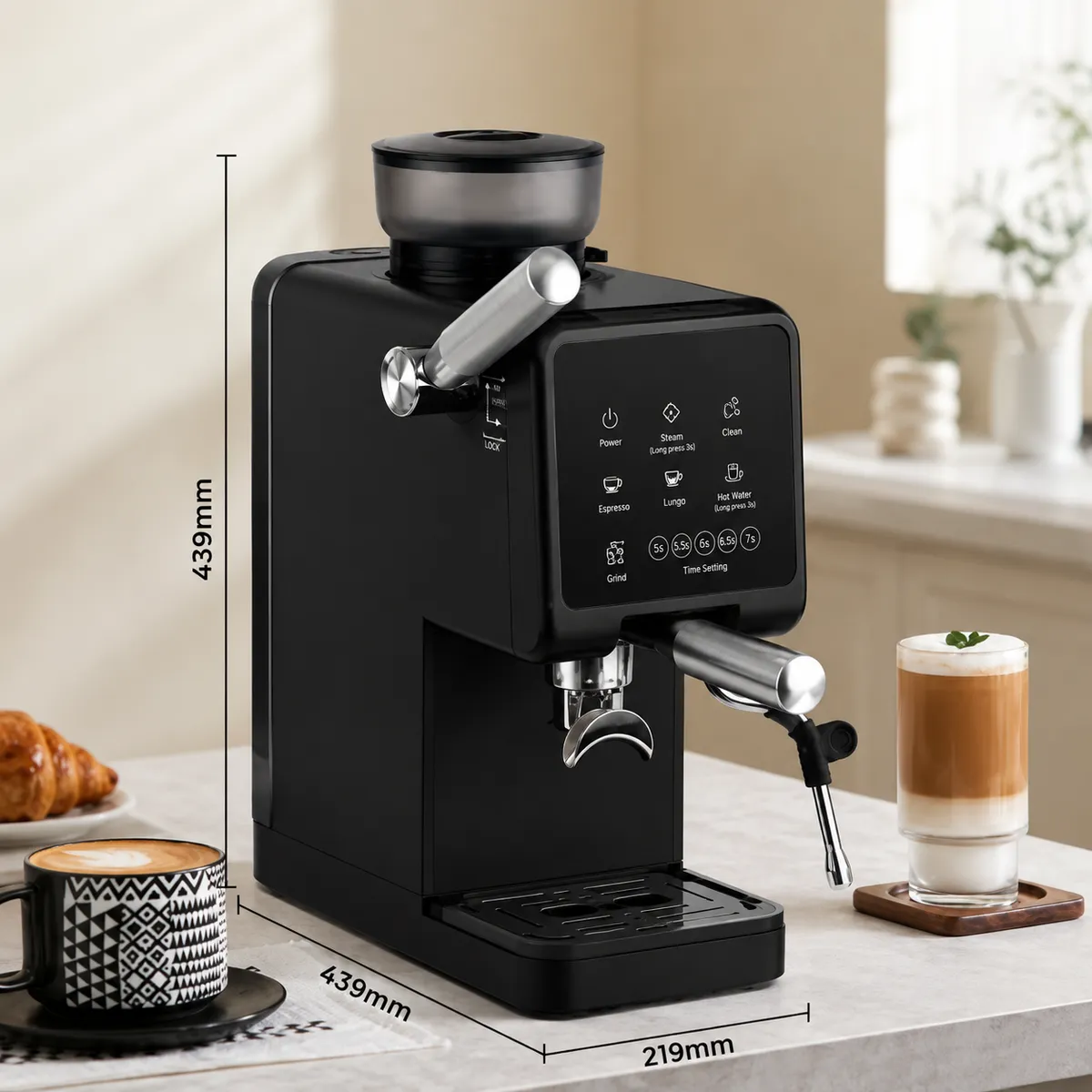 Espresso Coffee Machine For Home And Professional Brewing - Black