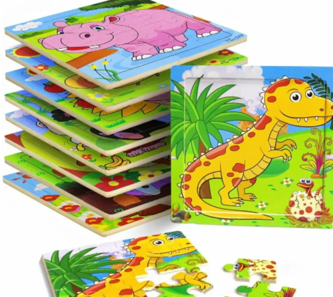 Wooden Puzzle: Two 16 Piece Assorted Design Boards For Early Educational Kids - Multicolor
