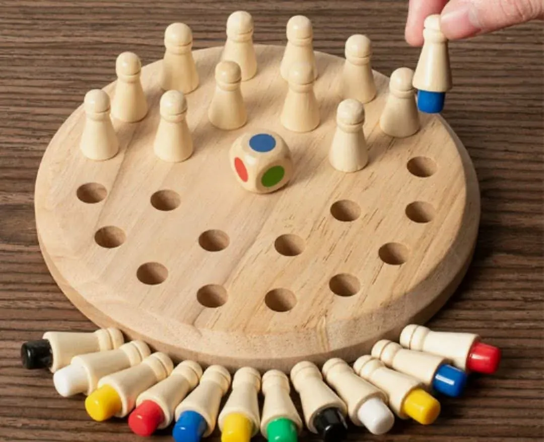 Wooden Memory Chess: One Color Game Board - Multicolor