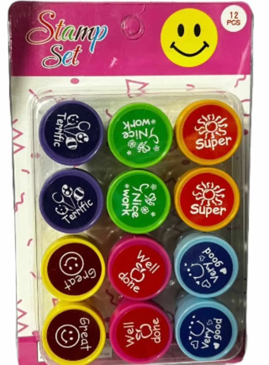 Good Work Stamps: One 12 Piece Smiley Set For Kids, Cards, Scrapbook And School Supplies - Multicolor