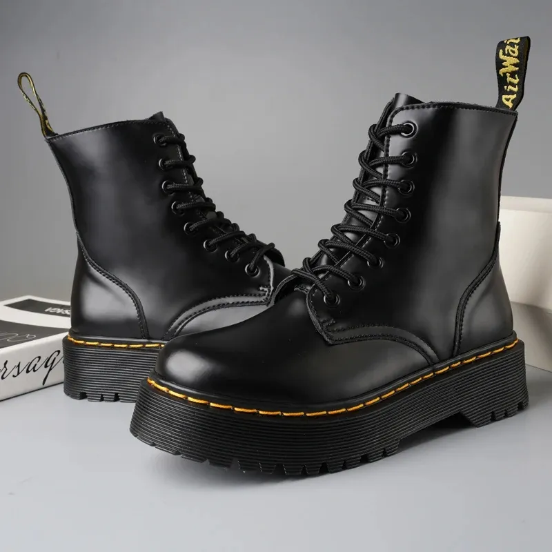  Black Lace-Up Martin Boots For Men