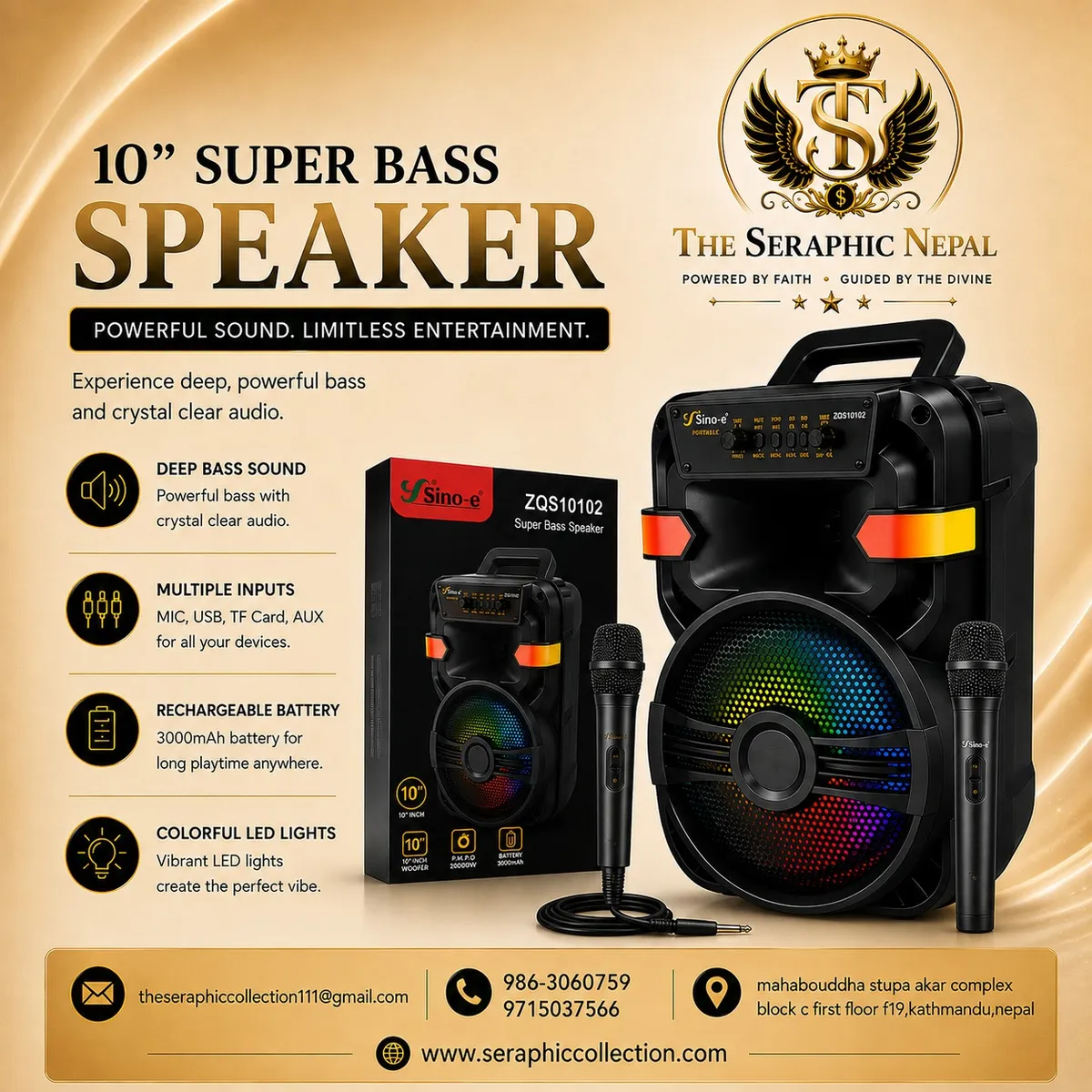Outdoor Portable Speaker System Powered BT DJ Party Speaker 10 Inch