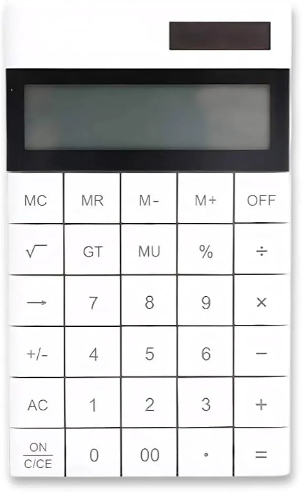 Thin Flat Desktop Calculator With 12-Digit Display, Solar & Battery Power, Large Buttons And Portable Design