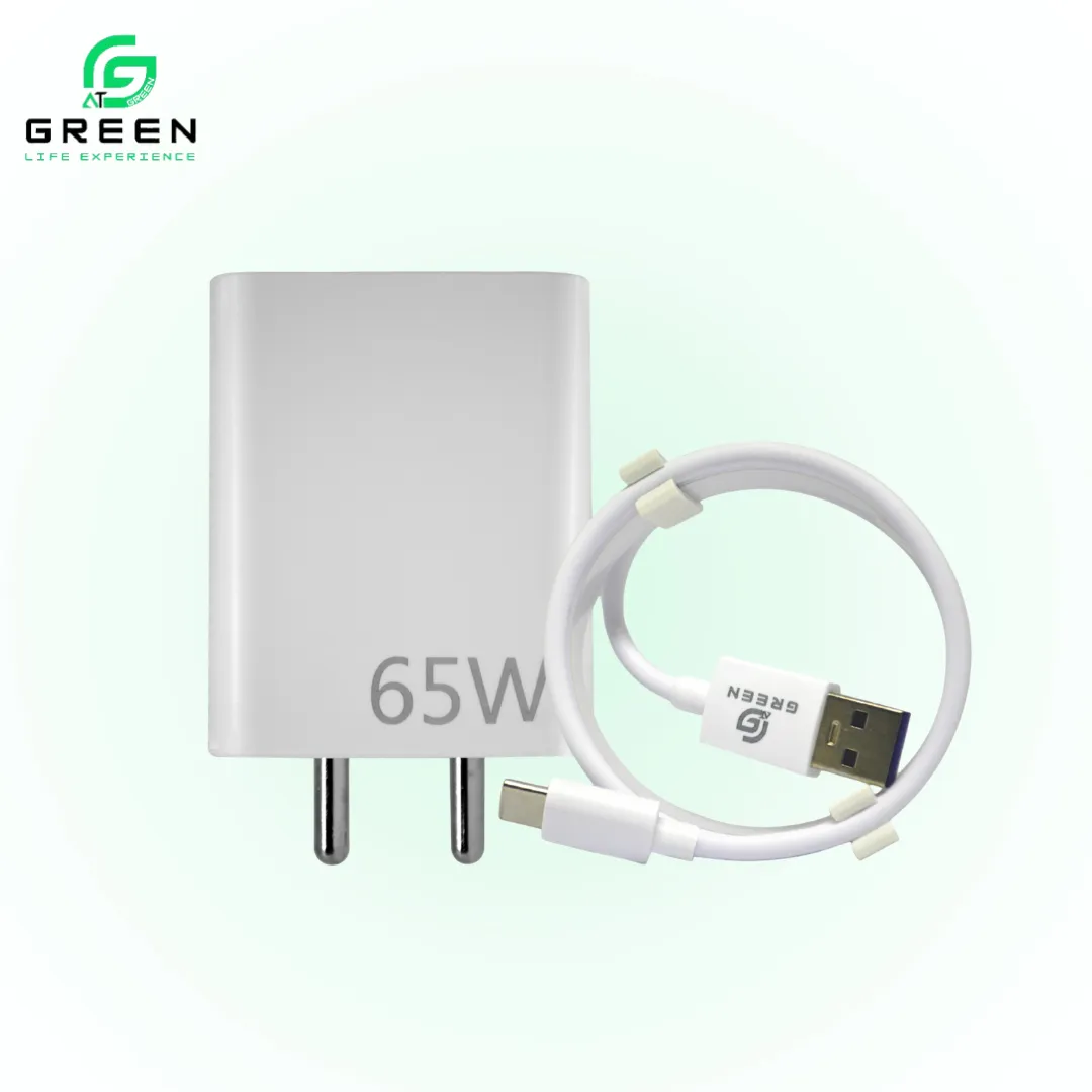 Green UV-65 65W Fast Charger With QC3.0 & 100cm USB Type-C Cable - White
