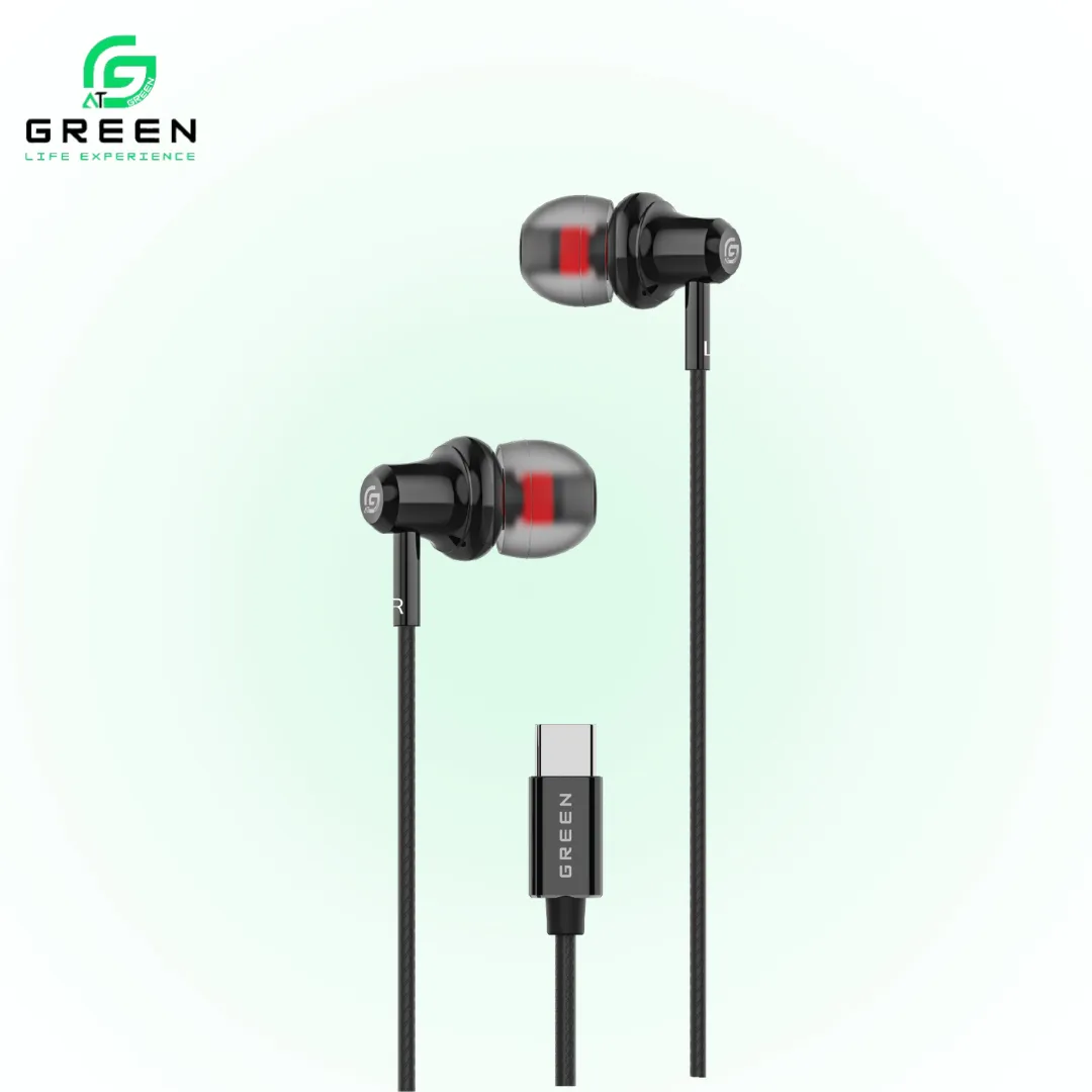 Green Maple-20 Type-C Wired Earphones With 10mm Driver HD Mic & Magnetic Earbuds