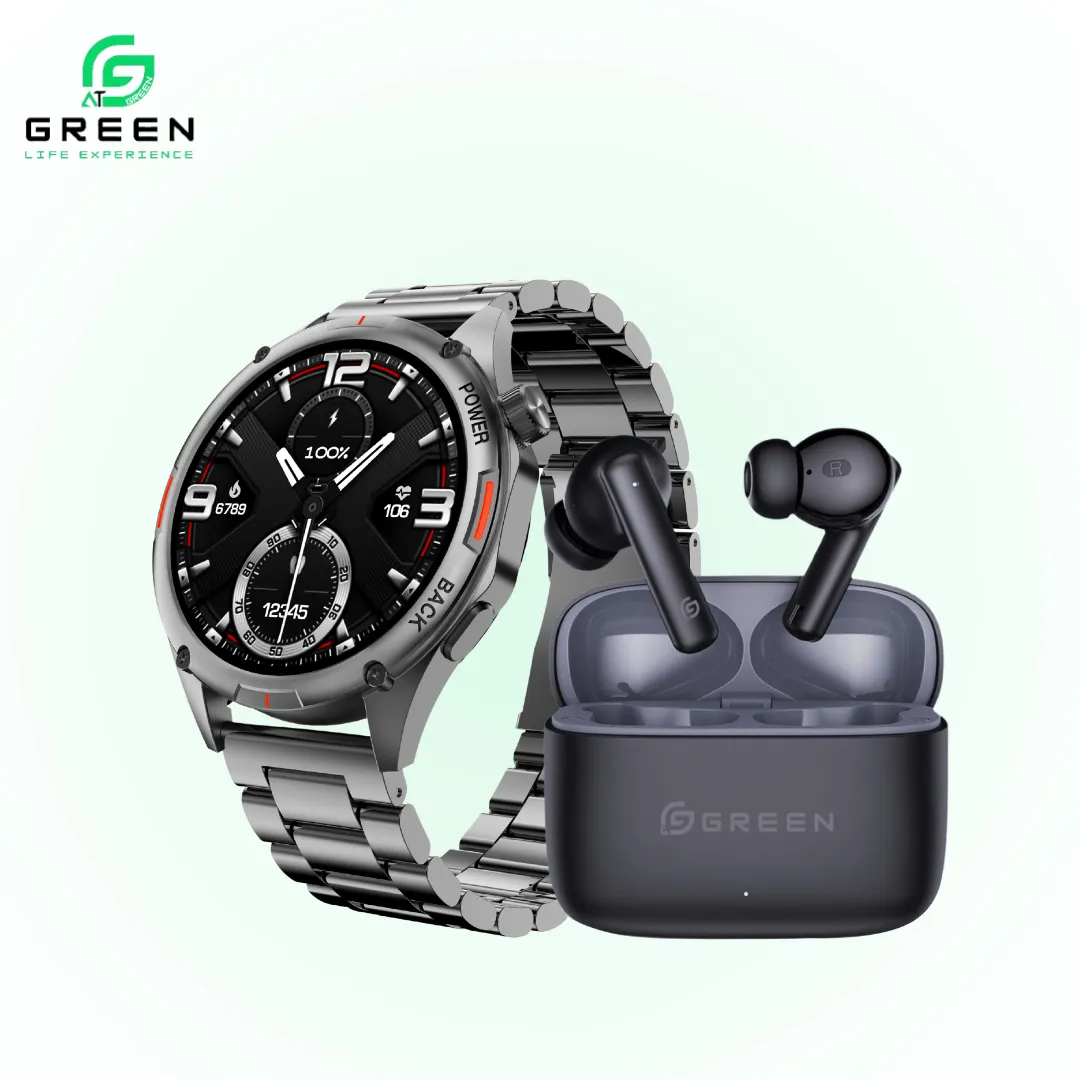 Green Orbit Pro Smartwatch & Leaf-161 ENC Gaming Earbuds Combo With 1.43" Amoled Display 50H Playtime & BT Calling