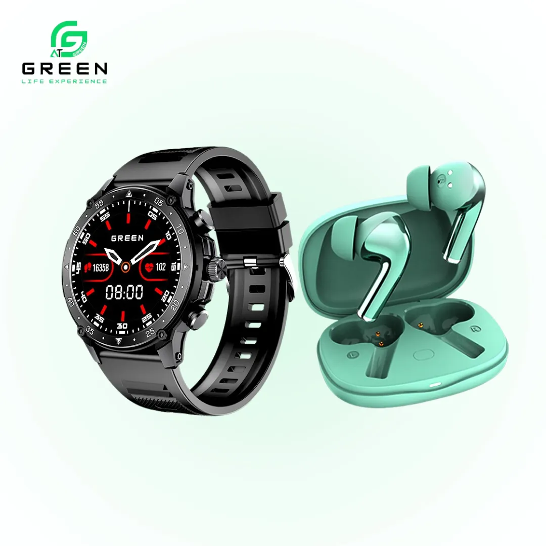 Green Vortex Smartwatch & Buds Ultra ANC Combo With 1.43" Amoled Display BT Calling & 45H Playtime