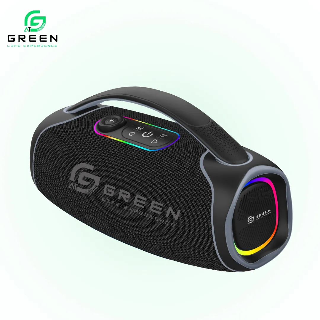 Green Bassbox 100W Portable Bluetooth Speaker With Powerful Bass 8H Playtime & RGB Lights - Black