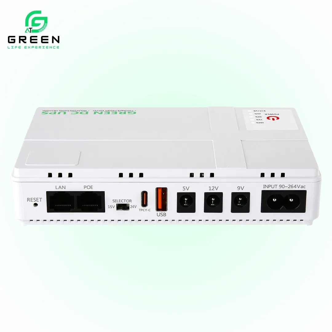 Green DC UPS Router Backup With 8800mAh Capacity 8H Backup & 9V 12V Outputs