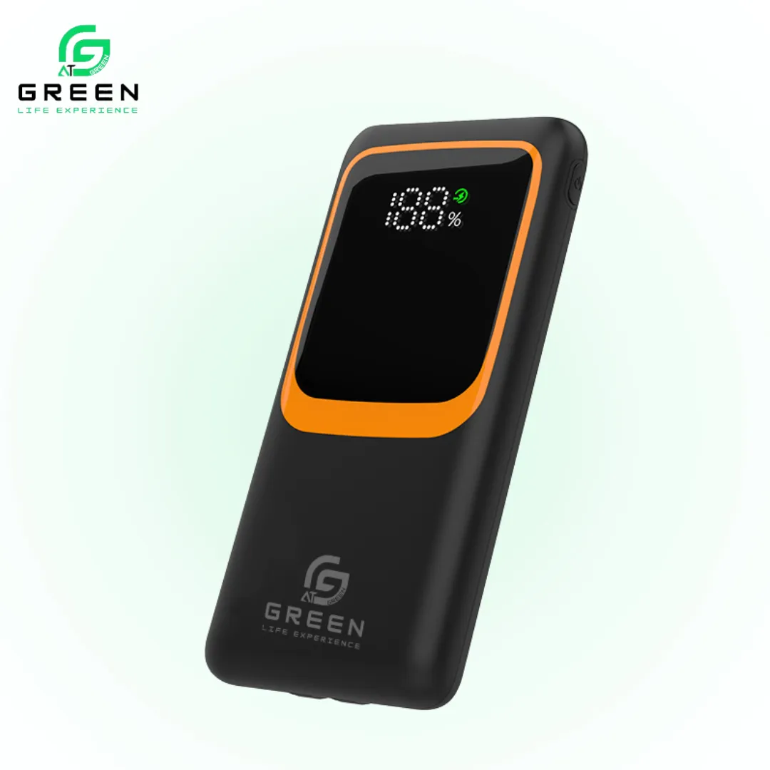 Green Turbo-10 10000mAh Power Bank With 22.5W PD Fast Charging Attached Cable & Digital Display