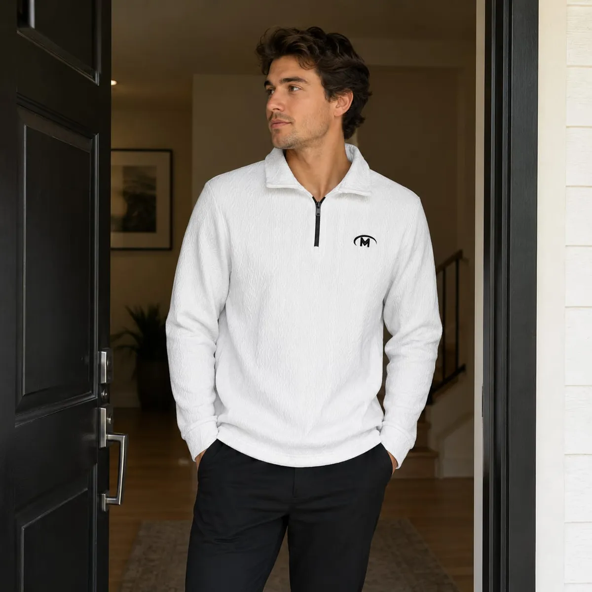 A Crisp White Sweatshirt Brings Timeless Comfort for Men