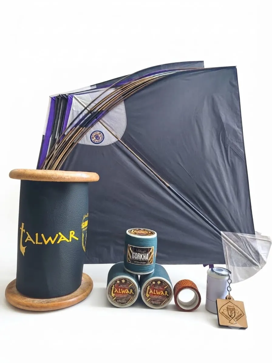 Dashain Special Kite Flying Kit With 2000m Thread, 12 Kites, Lattai, Manjha Cover, Tape And Accessories