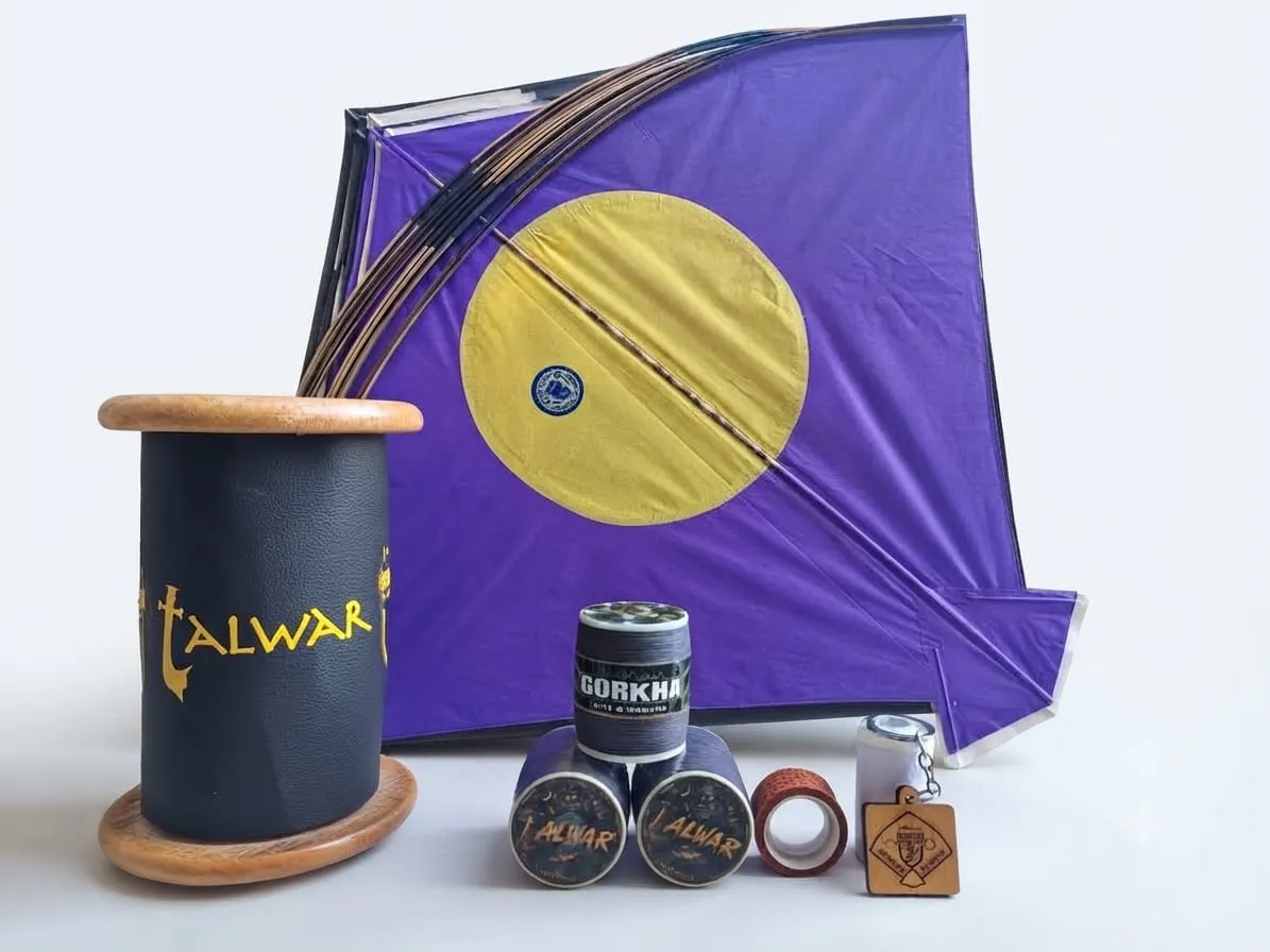 Dashain Special Kite Flying Kit 2 With 2000m Thread, 12 Kites, Lattai, Manjha Cover, Tape And Accessories