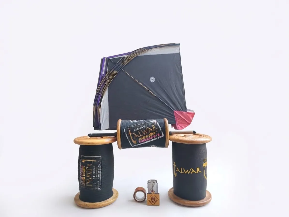 Dashain Special Cotton Kite Flying Kit With 1000m Thread, 12 Kites, 6-Inch Lattai, Manjha Cover, Tape And Accessories