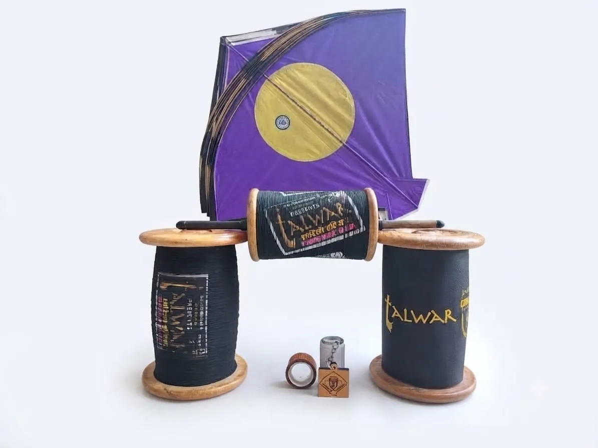 Dashain Special Cotton Kite Flying Kit 2 With 1000m 9-Cord Thread, 12 Kites, 6-Inch Lattai, Manjha Cover, Tape And Accessories