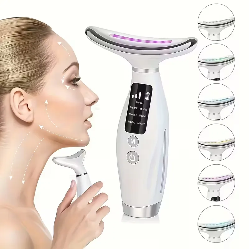  7-Color LED Electric Face Massager With EMS, Gua Sha, Vibration And Skin Tightening Function - Multicolour