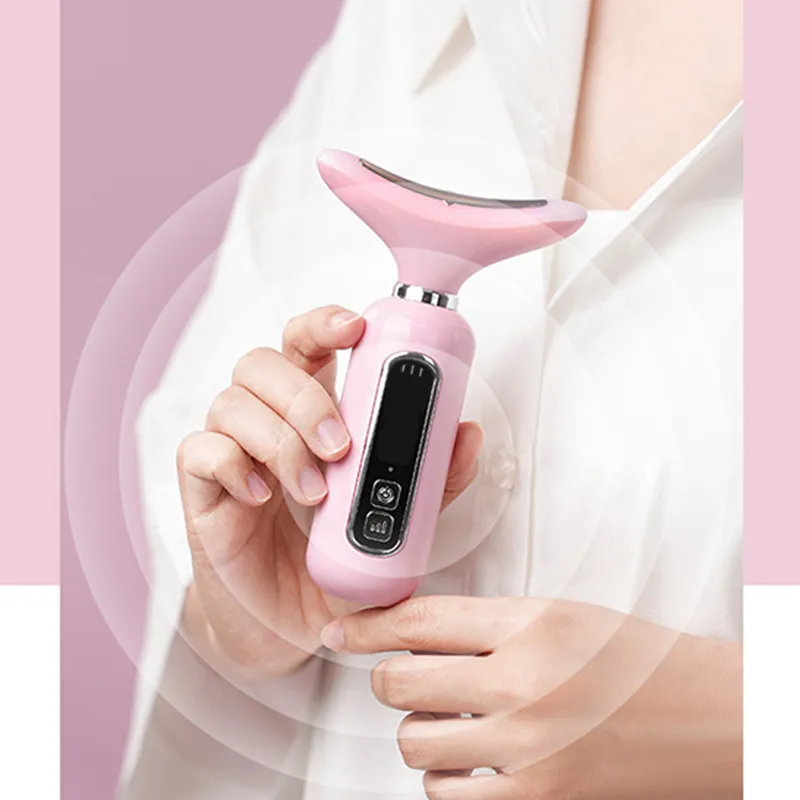 LED EMS Neck And Face Lifting Massager With 3-Color Photon Therapy And Thermal Vibration