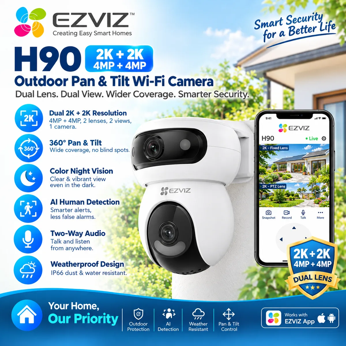 EZVIZ H90 Dual 4MP+4MP Indoor Security Camera – 2K WiFi